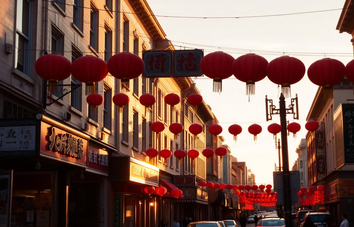 San Francisco Chinatown street at golden hour